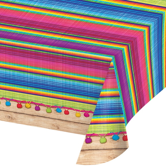 Hoffmaster Group 324357 54 x 102 in. Serape Plastic Border Tablecover All Over Print, Pack of 6