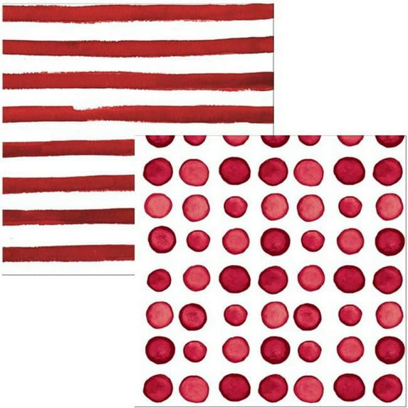 Hoffmaster Group 651531 Elise Garnet Dots & Stripes 3 Ply Beverage Napkins - 24 per Case - Case of 12