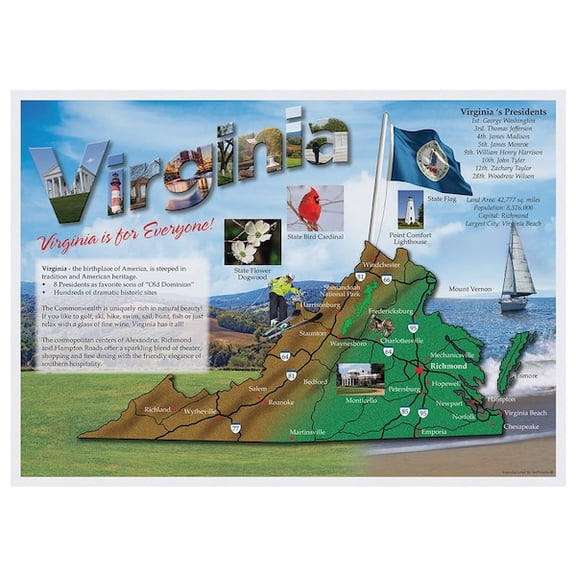 Hoffmaster Placemat Map of Virginia ,PK1000 311129