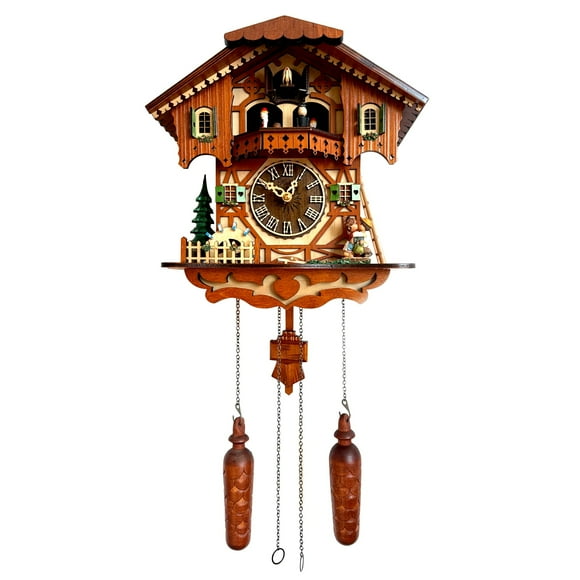 Hofford Cuckoo Clock Traditional Chalet Black Forest House Clock Handcrafted Wooden Wall Pendulum