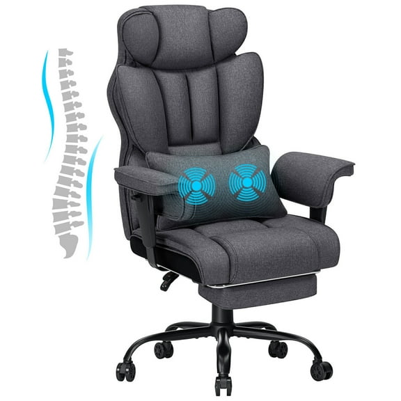 Hoffree Big and Tall Fabric Office Chair 450lbs, Executive Desk Chair with Massage Ergonomic Computer Chair with Footrest Reclining Desk Office Chair with Lumbar Support for Home Office