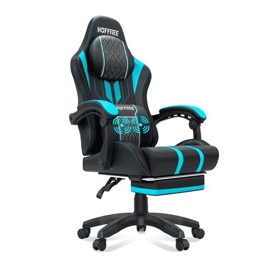 Hoffree Big and Tall Gaming Chair with Footrest Gamer Chair with Massage Heavy Duty Game Chair with Lumbar Support and Headrest Height Adjustable for Adults, 400lb