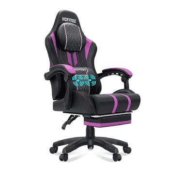 Hoffree Big and Tall Gaming Chair with Footrest Gamer Chair with Massage Heavy Duty Game Chair with Lumbar Support and Headrest Height Adjustable for Adults, 400lb