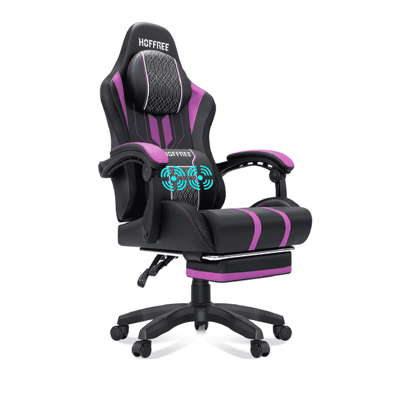 Hoffree Big and Tall Gaming Chair with Footrest Gamer Chair with Massage Heavy Duty Game Chair with Lumbar Support and Headrest Height Adjustable for Adults, 400lb