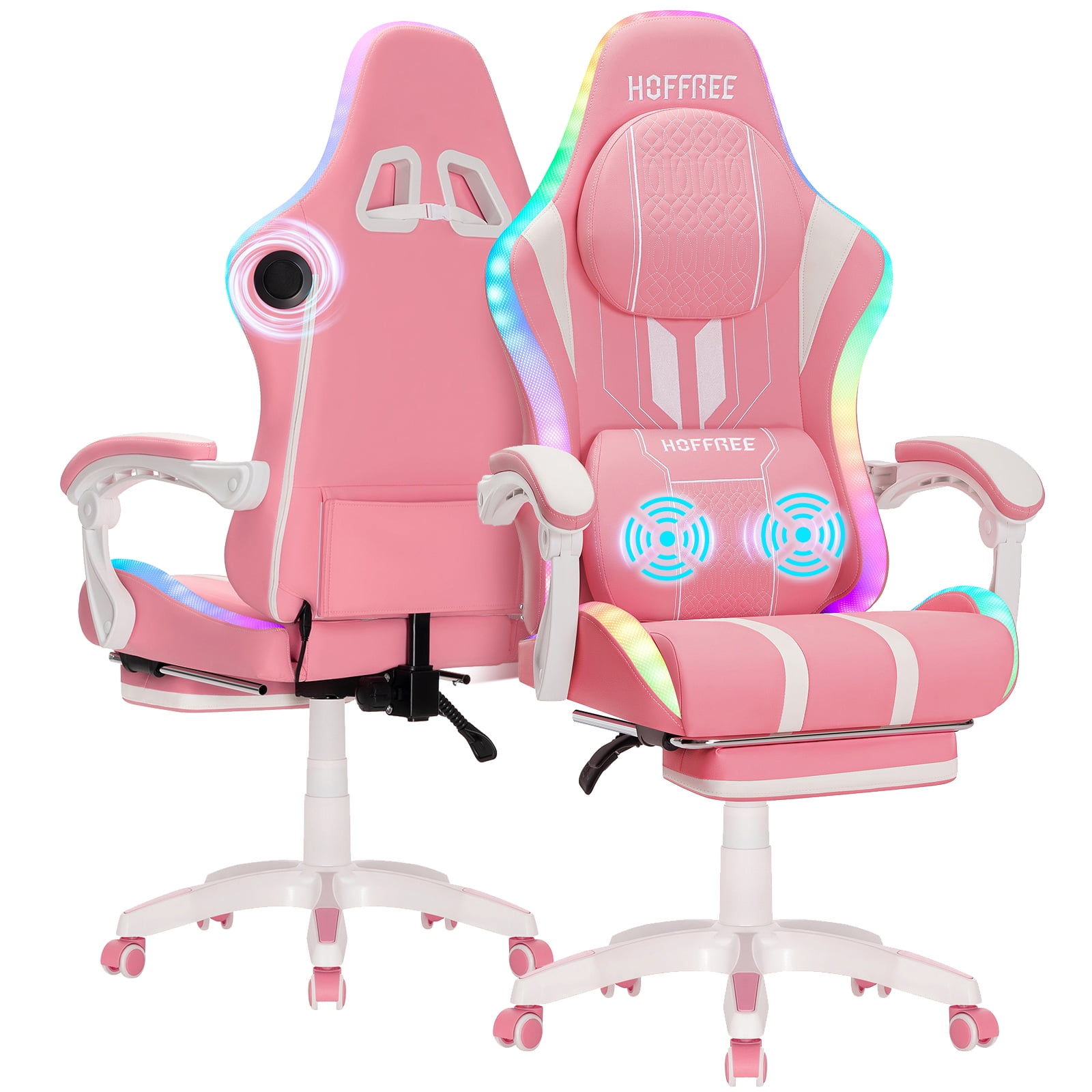 Hoffree Big and Tall Gaming Chair with Speakers Office Chair with Footrest Heavy Duty Gamer Chair with Lumbar Support Height Adjustable 360-Swivel Seat and Headrest for Adults, 400lbs
