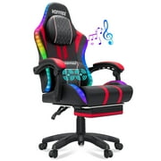 Hoffree Big and Tall Gaming Chair with Speakers Office Chair with Footrest Heavy Duty Gamer Chair with Lumbar Support Height Adjustable 360-Swivel Seat and Head