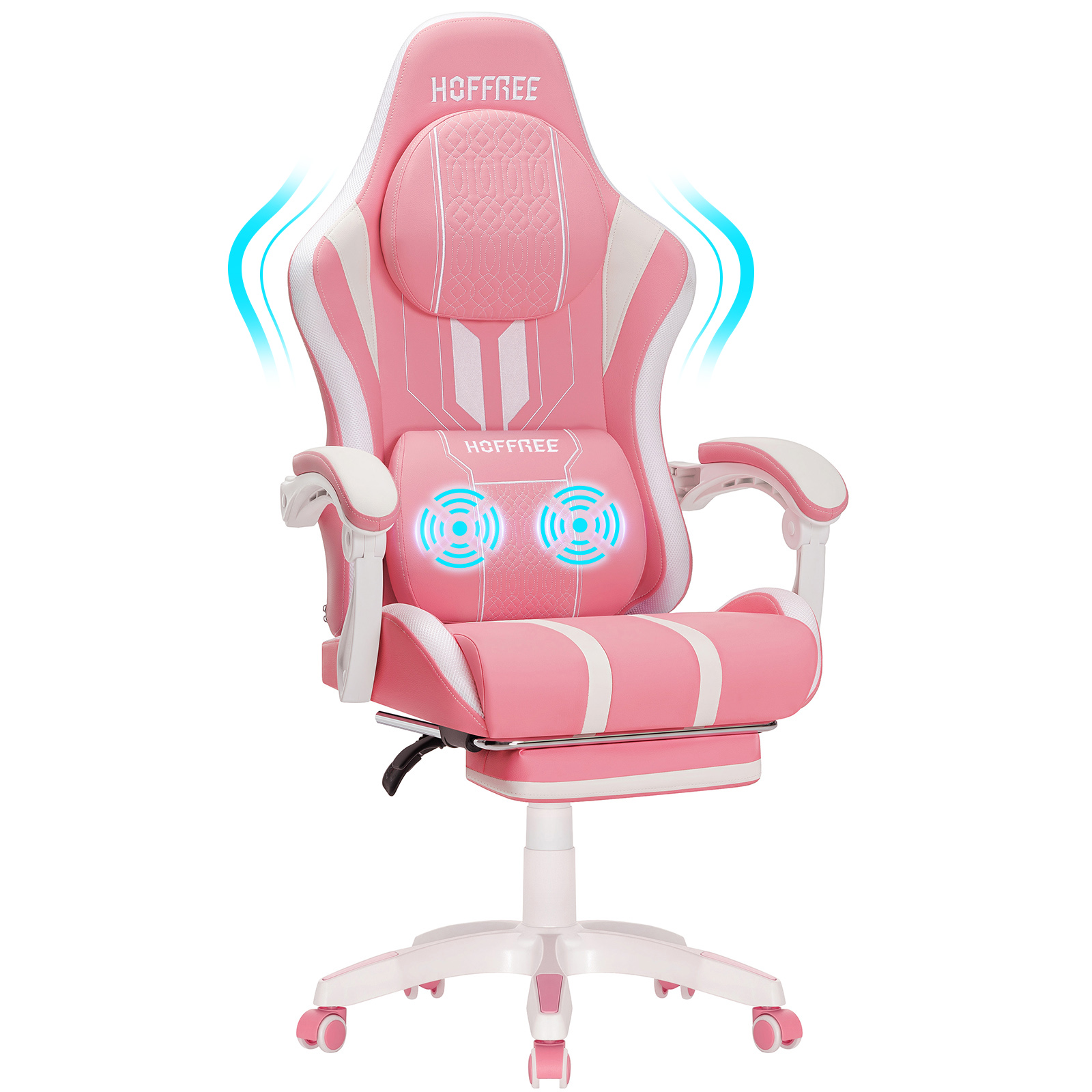 Hoffree Big and Tall Gaming Chair Video Game Chair with Footrest and Massage Lumbar Support