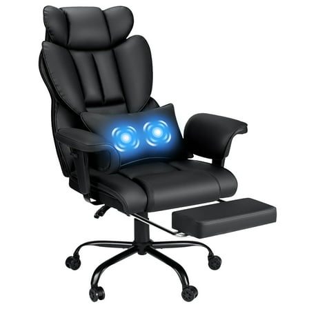 Hoffree Big and Tall Office Chair 450lbs, Executive Computer Desk Chair with Massage Ergonomic  Leather Chair with Footrest Reclining Desk Office Chair with Lumbar Support for Home Office