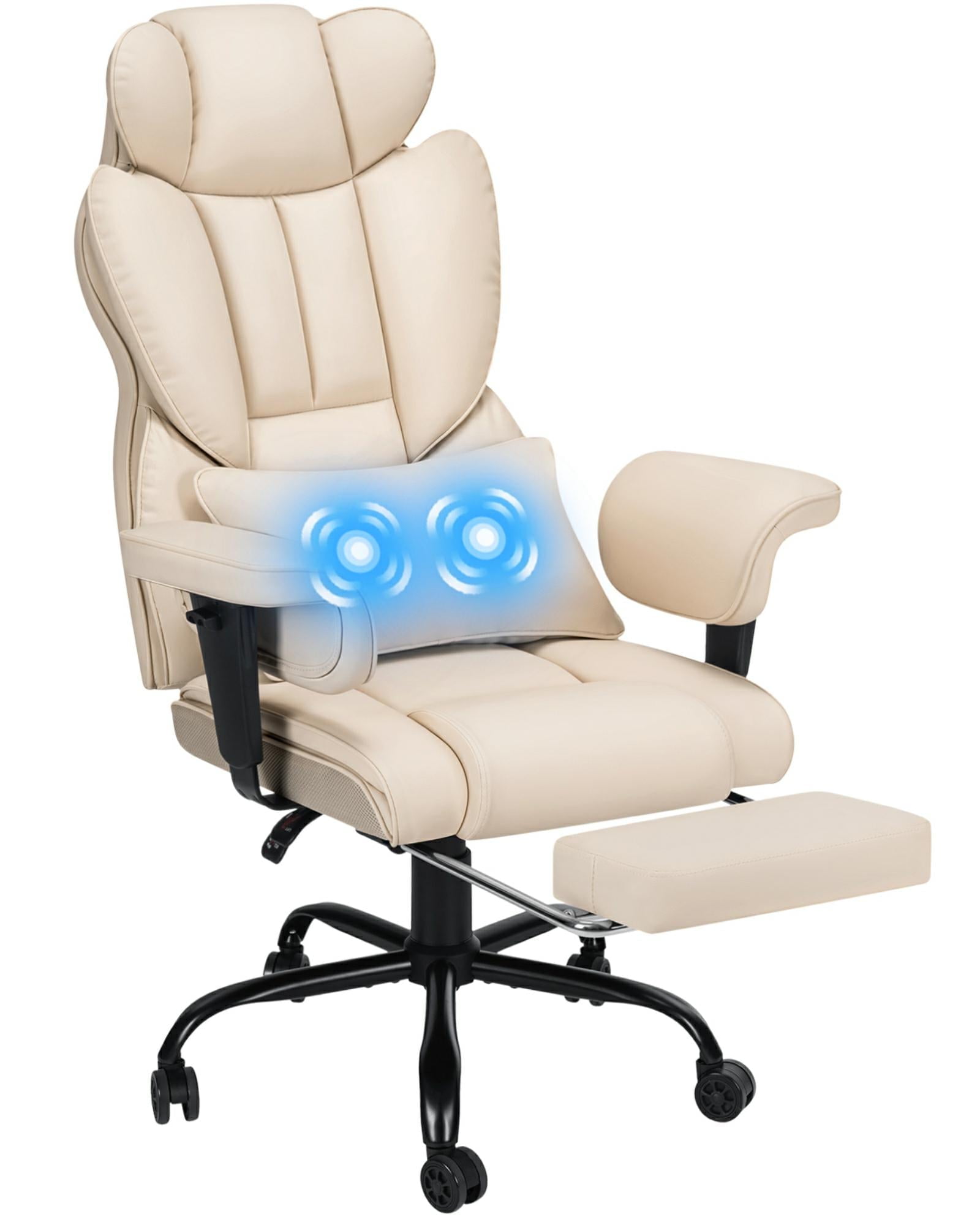 Beige Leather High Back Executive Swivel Office Chair with Adjustable Arms