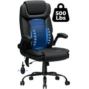 Hoffree Big and Tall Office Chair, 500LBS Executive Desk Chair with Adjustable Lumbar Support Ergonomic Computer Leather Chair with Padded Flip up Arms and Spring Cushion for Home Office