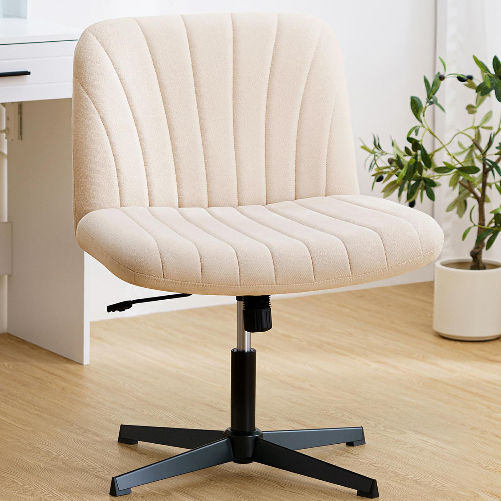 Hoffree Armless Office Chair, CrossLegged, Padded Fabric, Swivel, No