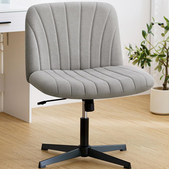 Hoffree Cross Legged Office Chair Armless Office Chair No Wheels Fabric