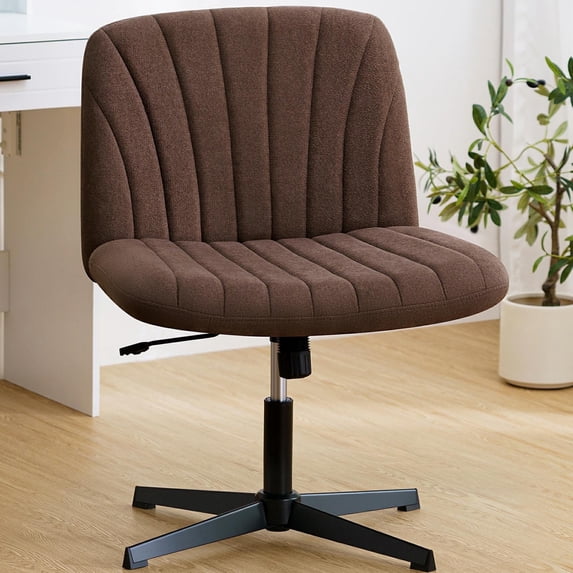 Hoffree Cross Legged Office Chair Armless Office Chair No Wheels Fabric Padded Swivel Vanity Chair Criss Cross Chair Wide Seat Height Adjustable for Home Office