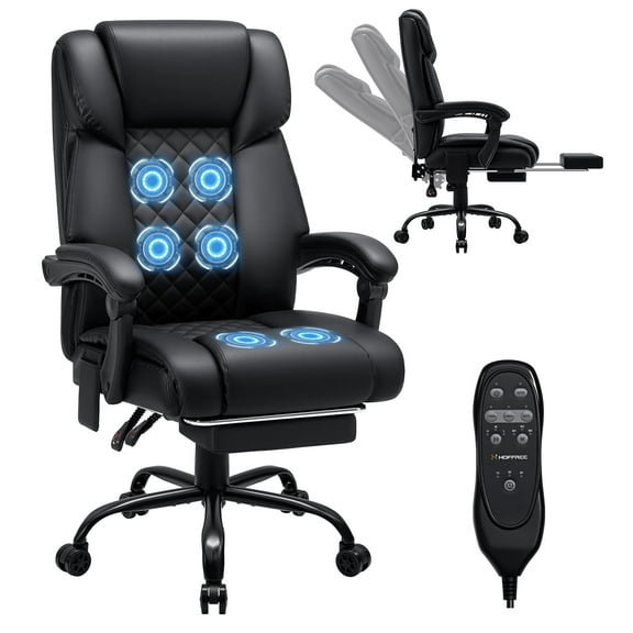 Hoffree Massage ergonomic Office Chair 400LBS, Executive Computer Desk Chair with Footrest , Reclining High Back Leather Office Chair Lumbar Back Support Swivel Rolling for Home Office Black