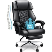 Hoffree Executive Office Chair Big and Tall Office Chair with Footrest Reclining Leather Chair High Back Ergonomic Computer Desk Chair with Lumbar Back Support for Home Office 500lbs, Black