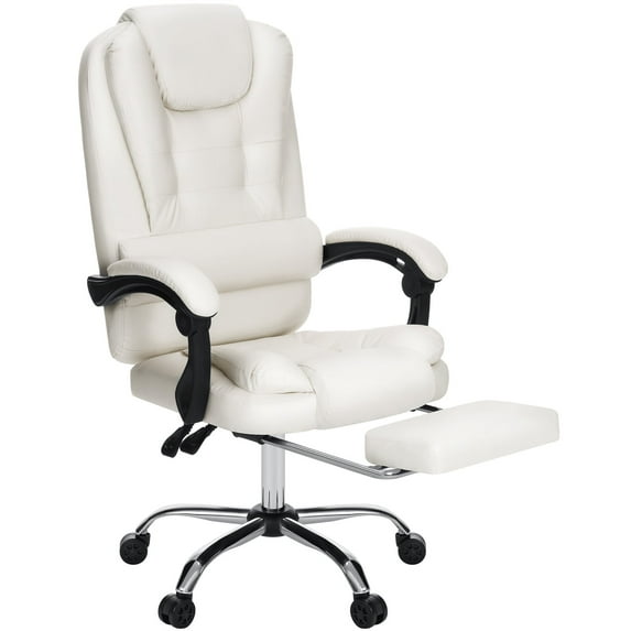 Hoffree Executive Office Chair Ergonomic Computer Desk Chair Reclining High Back Leather Office Chair with Footrest Lumbar Back Support Swivel Rolling for Home Office Beige