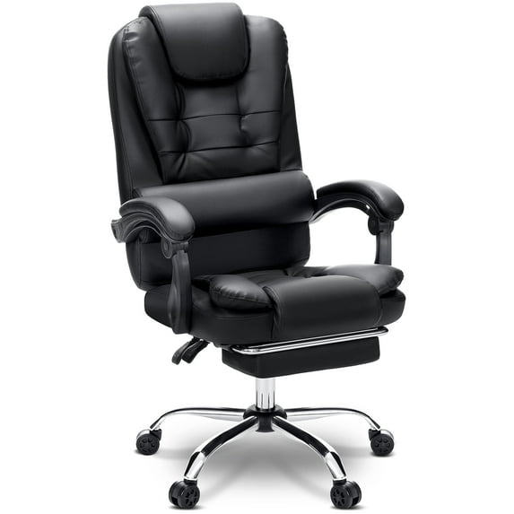 Hoffree Executive Office Chair High Back Leather Office chair with Footrest Reclining Computer Desk Chair Lumbar Back Support Swivel Rolling for Home Office Black
