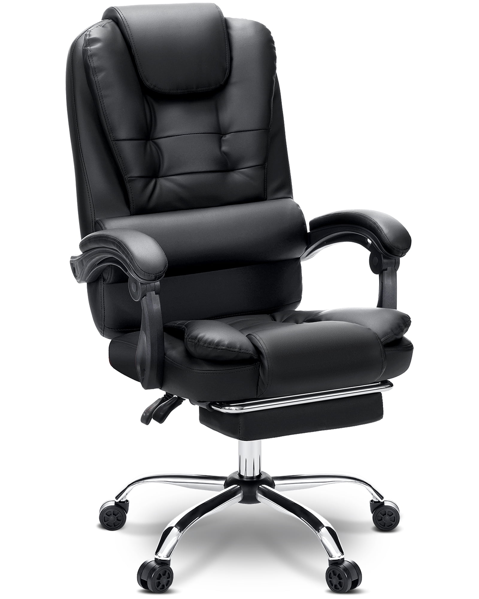 Hoffree Executive Office Chair High Back Leather Office chair with Footrest Reclining Computer Desk Chair Lumbar Back Support Swivel Rolling for Home