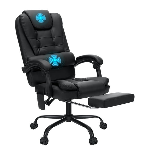 Hoffree Executive Office Chair Massage and Footrest Ergonomic Computer Desk Chair Reclining High Back Leather Office Chair Lumbar Back Support Swivel Rolling for Home Office Black