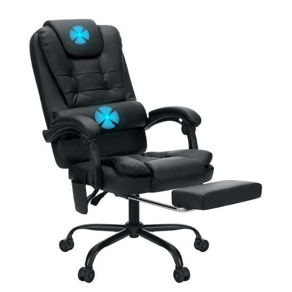 Hoffree Executive Office Chair Massage and Footrest Ergonomic Computer Desk Chair Reclining High Back Leather Office Chair Lumbar Back Support Swivel Rolling for Home Office Black