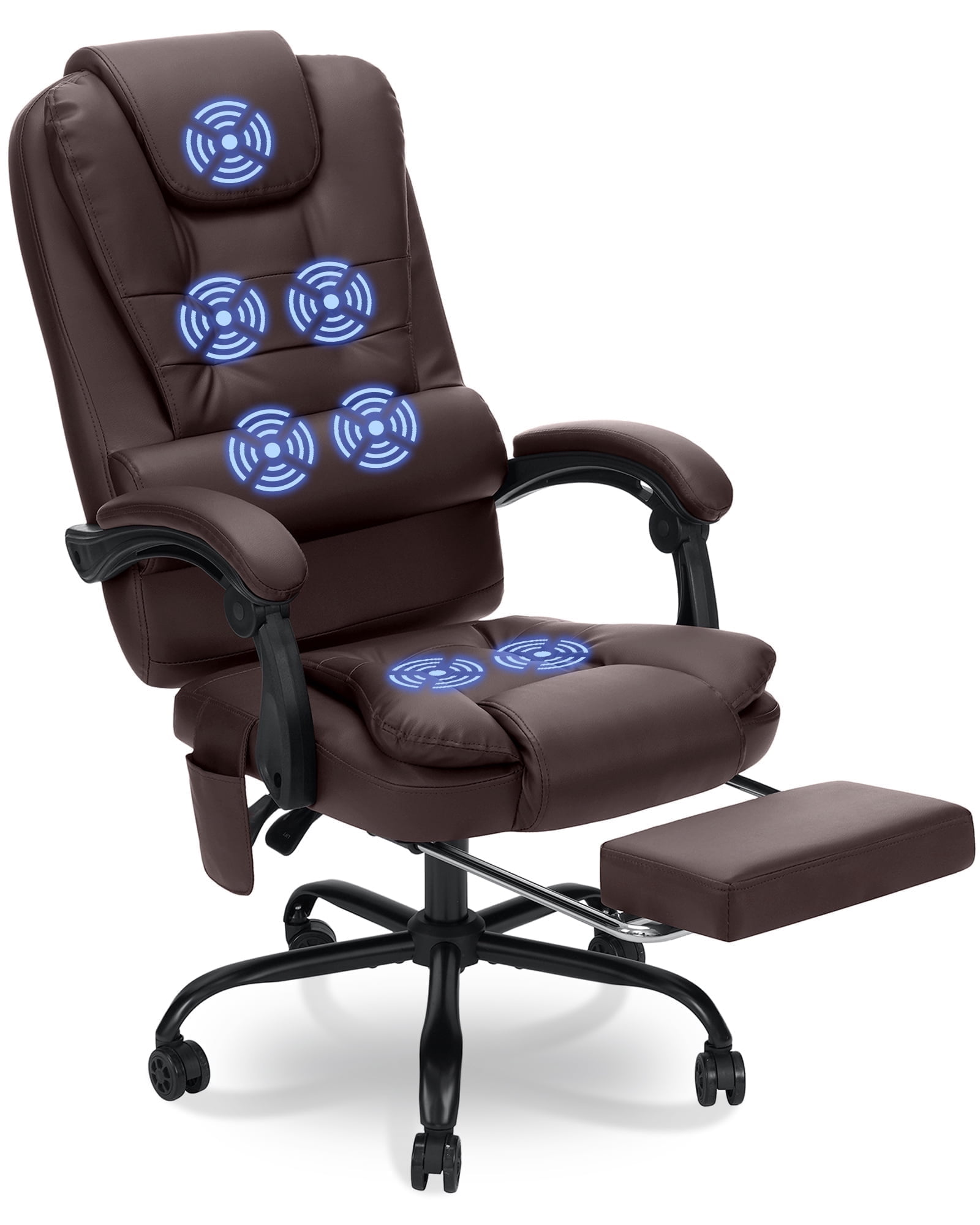 Hoffree Executive Office Chair Massage and Footrest Ergonomic Computer Desk Chair Reclining High Back Leather Office Chair Lumbar Back Support Swivel Rolling for Home Office Brown