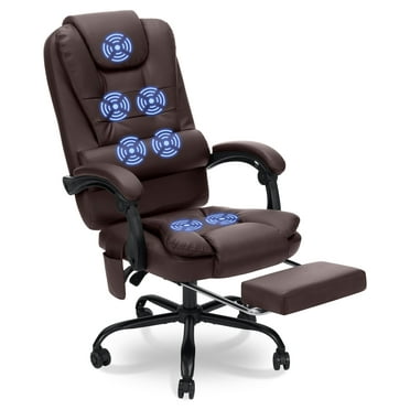 Hoffree Executive Office Chair Massage and Footrest Ergonomic Computer Desk Chair Reclining High Back Leather Office Chair Lumbar Back Support Swivel Rolling for Home Office Brown
