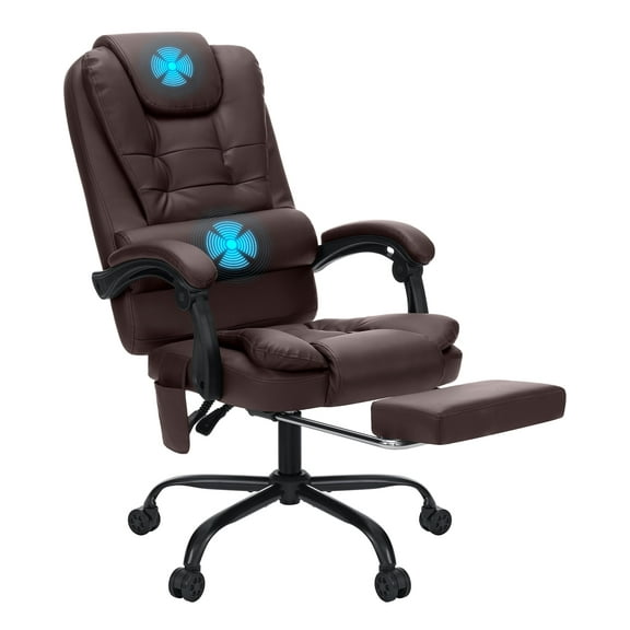 Hoffree Executive Office Chair Massage and Footrest Ergonomic Computer Desk Chair Reclining High Back Leather Office Chair Lumbar Back Support Swivel Rolling for Home Office Brown