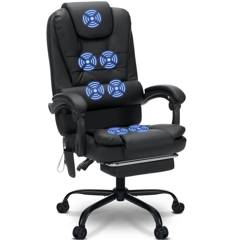 Hoffree Executive Office Chair Massage High Back Leather Office Chair with Footrest Reclining Computer Desk Chair Lumbar Back Support Swivel Rolling