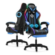 Hoffree Gaming Chair with Bluetooth Speakers and Footrest Massage Office Chair with LED Lights Ergonomic Game Chair High Back with Lumbar Support and Headrest A