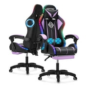 Hoffree Gaming Chair with Bluetooth Speakers and Footrest Massage Office Chair with LED Lights Ergonomic Game Chair High Back with Lumbar Support and Headrest A