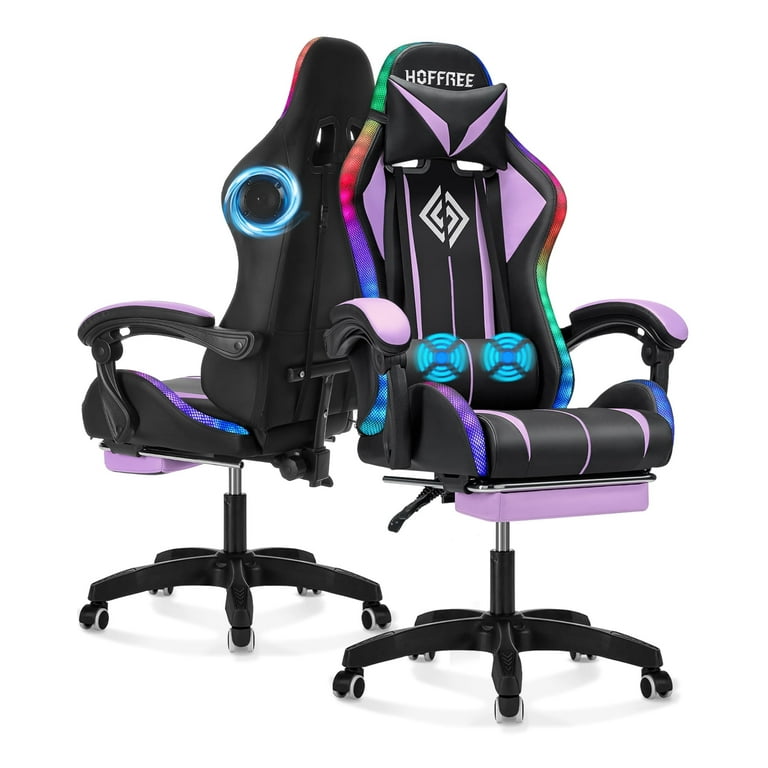 HOFFREE Gaming Chair, Bluetooth Speakers, LED Lights, Lumbar