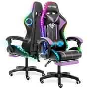 Hoffree Gaming Chair with Bluetooth Speakers and Footrest Massage Office Chair with LED Lights Ergonomic Game Chair High Back with Lumbar Support and Headrest Adjustable Swivel for Adults 300lb