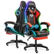 Hoffree Gaming Chair with Bluetooth Speakers and Footrest Massage Office Chair with LED Lights Ergonomic Game Chair High Back with Lumbar Support and Headrest Adjustable Swivel for Adults 300lb