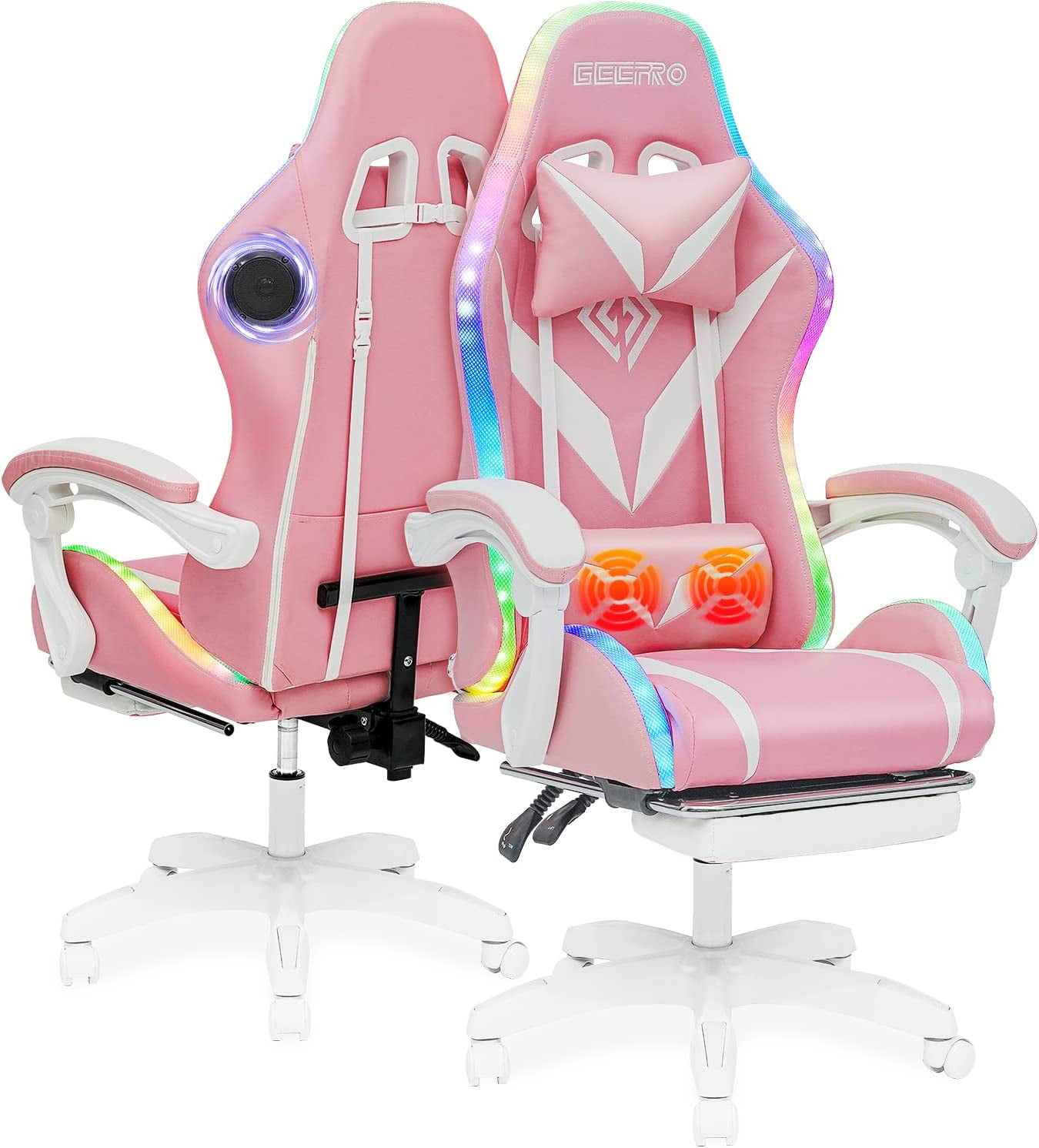 Hoffree Ergonomic Gaming Chair with Bluetooth, LED Lights, Lumbar