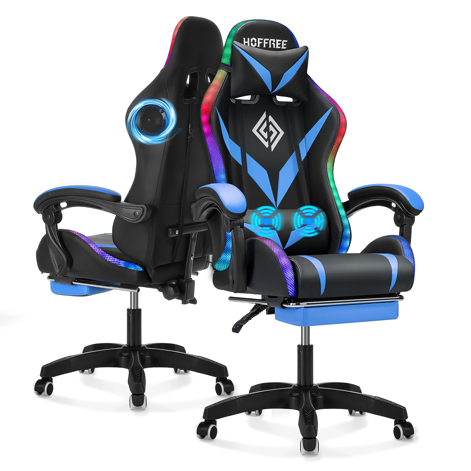 LUCKLIFE Gaming Chair with Speakers Bluetooth and Footrest in Home PU