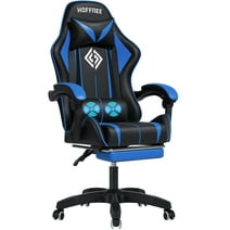 Hoffree Gaming Chair for Kids Massage Game Chair with Footrest and Lumbar Support Height Adjustable Computer Gamer Chair with 360°Swivel Seat and Headrest for Gaming Room