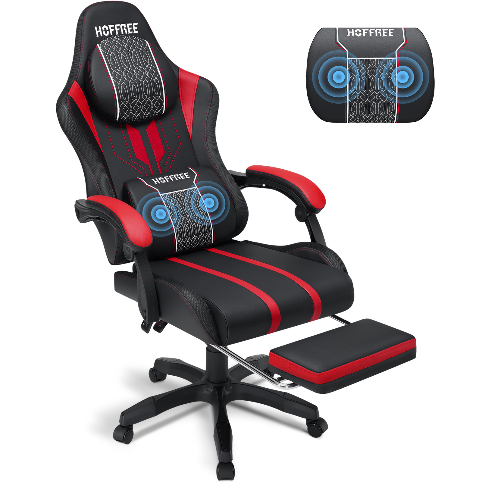 Hoffree Gaming Chair with Massage Big and Tall Office Chair High Back ...