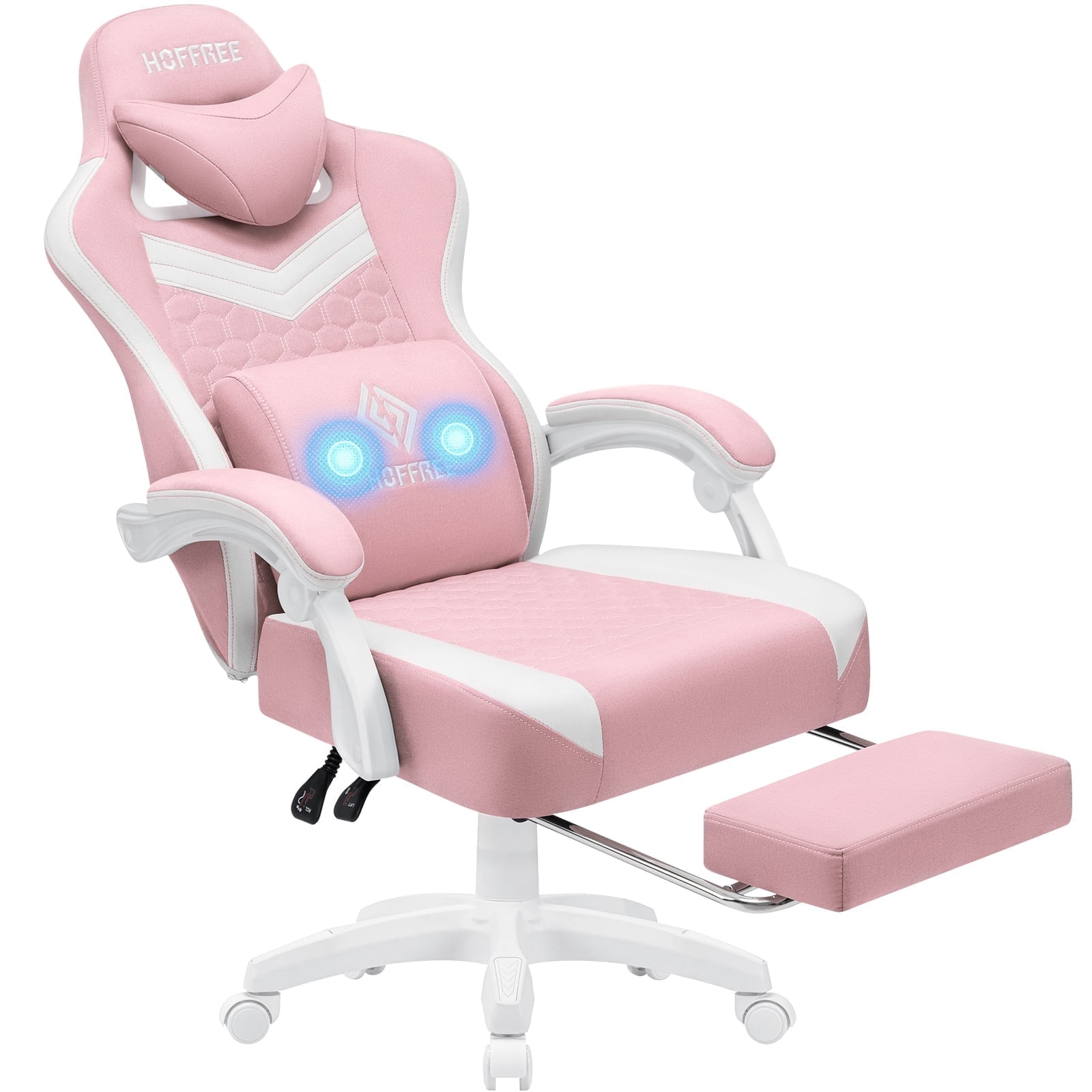 Hoffree Gaming Chair with Massage Fabric Office Chair with footrest for Adults, Ergonomic Gamer Chair with Headrest and Lumbar Support for Office Gaming, 440 LBS