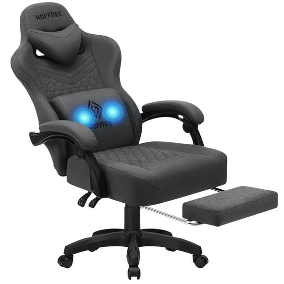 Hoffree Gaming Chair with Massage Fabric Office Chair with footrest for Adults, Ergonomic Gamer Chair with Headrest and Lumbar Support for Office Gaming, 440 LBS