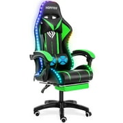 Hoffree Gaming Chair with Massage Office Chair Ergonomic Gamer Chair with RGB LED Light Adjustable Headrest & Lumbar Support & Footrest, Adjustable Swivel High Back Computer Chair for Adults
