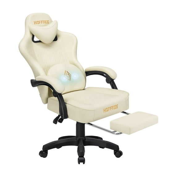 Hoffree Gaming Chair with Massage and Footrest Big and Tall Gamer Chair with Headrest and Lumbar Support PU Computer Game Chair for Adults Office Gaming, 440lbs