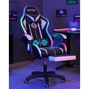 Hoffree Gaming Chair with Massage PU Leather Office Chair with Footrest and LED Light Ergonomic Gamer Chair Lumbar Support Adjustable Headrest High Back Computer Desk Chair for Home Office