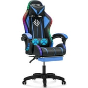Hoffree Gaming Chair with Massage PU Leather Office Chair with Footrest and LED Light Ergonomic Gamer Chair Lumbar Support Adjustable Headrest  High Back Computer Desk Chair for Home Office