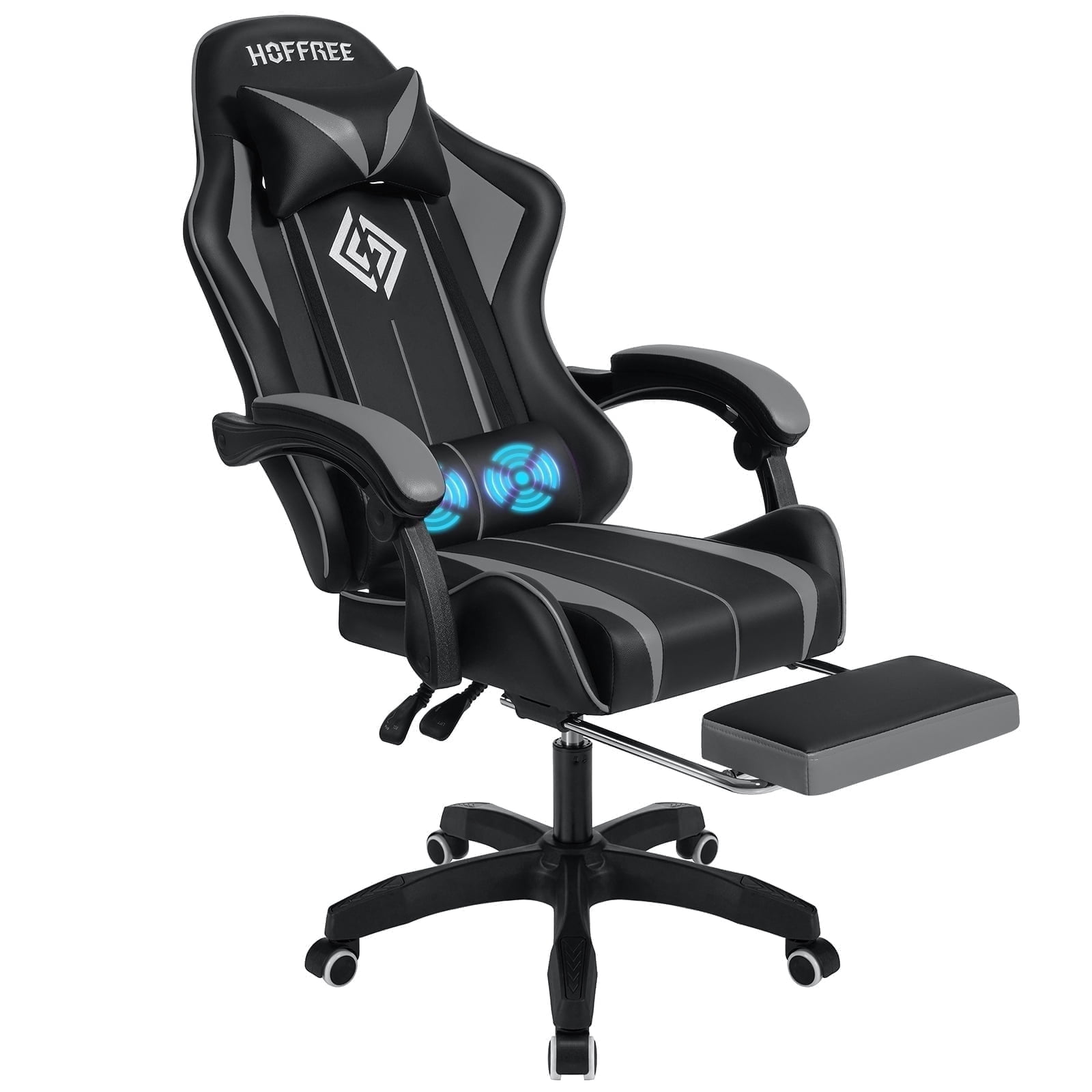 Hoffree Gaming Chair Massage Game Chair with Footrest and Massage Lumbar Support Ergonomic Computer Chair Height Adjustable with Swivel Seat and Headrest