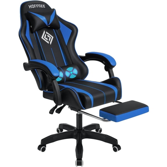 Hoffree Gaming Chair Massage Game Chair with Footrest and Massage Lumbar Support Ergonomic Computer Chair Height Adjustable with Swivel Seat and Headrest