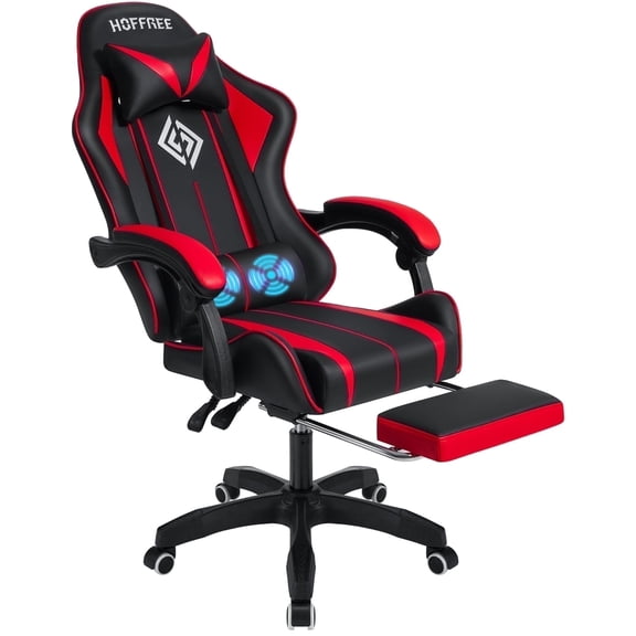 Hoffree Gaming Chair Massage Game Chair with Footrest and Massage Lumbar Support Ergonomic Computer Chair Height Adjustable with Swivel Seat and Headrest