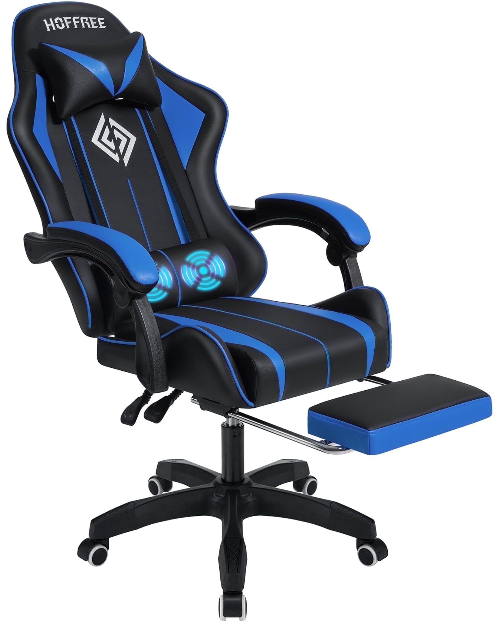 Hoffree Gaming Chair Massage Game Chair with Footrest and Massage Lumbar Support Ergonomic Computer Chair Height Adjustable with Swivel Seat and Headrest