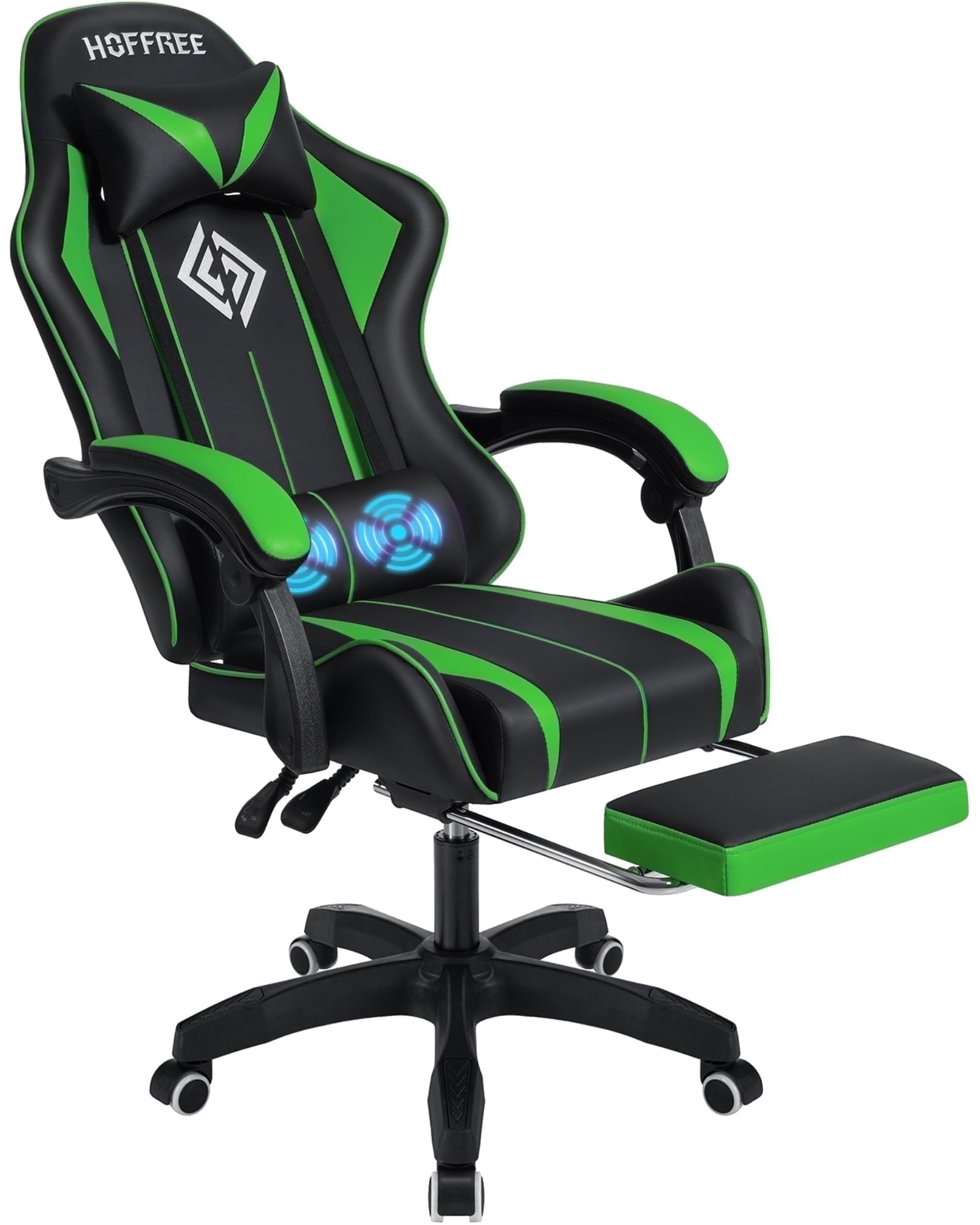 Hoffree Gaming Chair Massage Game Chair with Footrest and Massage Lumbar Support Ergonomic Computer Chair Height Adjustable with Swivel Seat and Headrest