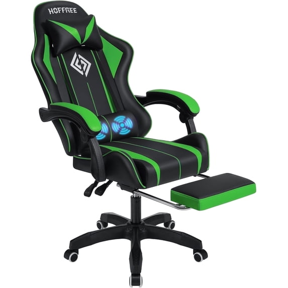 Hoffree Gaming Chair Massage Game Chair with Footrest and Massage Lumbar Support Ergonomic Computer Chair Height Adjustable with Swivel Seat and Headrest