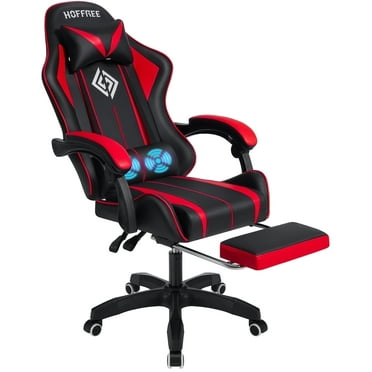 Hoffree Gaming Chair Massage Game Chair with Footrest and Massage Lumbar Support Ergonomic Computer Chair Height Adjustable with Swivel Seat and Headrest